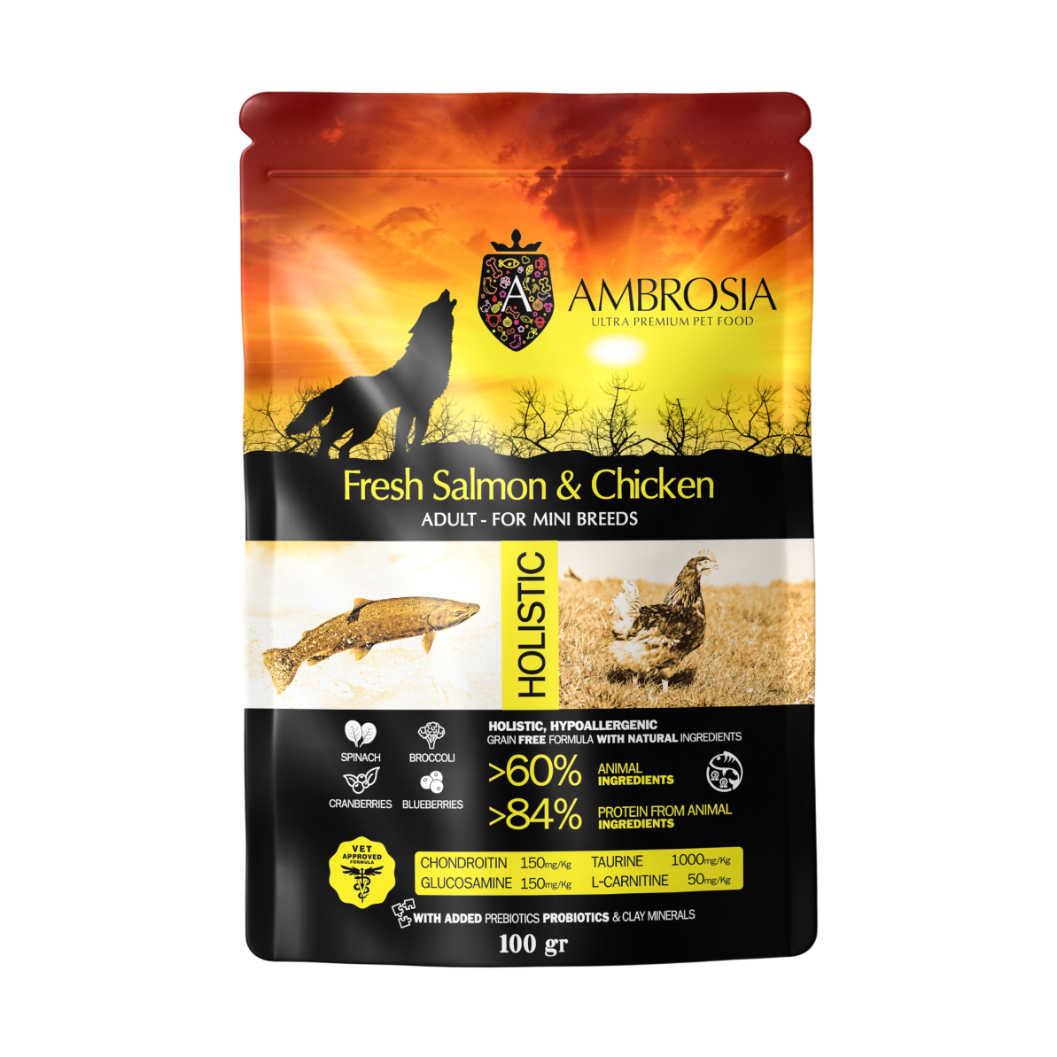 安柏希雅無殼鮮肉小型犬糧-鮭魚+雞肉 - 100G