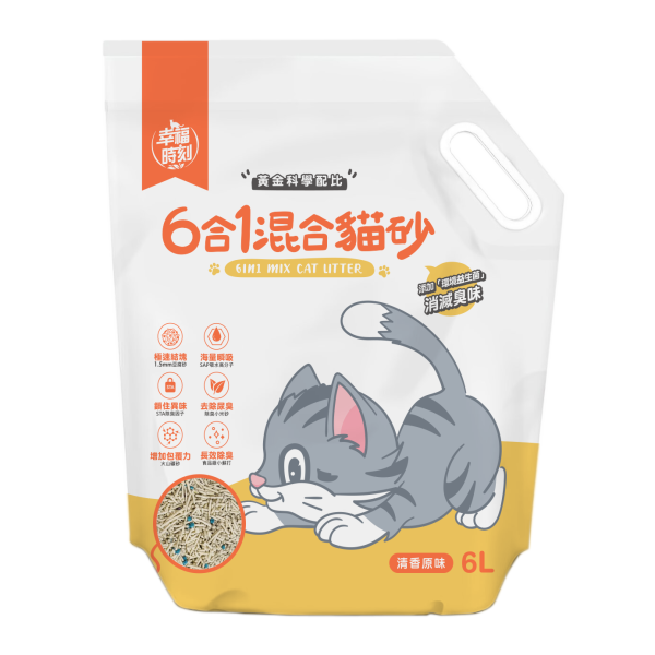 幸福時刻 便提/可沖馬桶 - 6合1混合貓砂 - 清香原味 - 6L